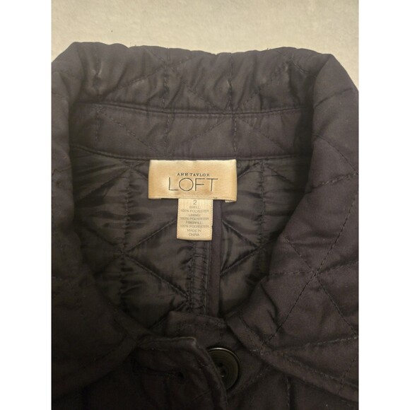 Ann Taylor Loft Size 2 Quilted Black Long Jacket Coat Button Front Trench Pocket - Picture 2 of 12